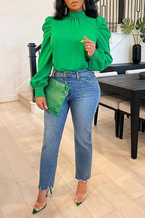 Green Puff Sleeve Top