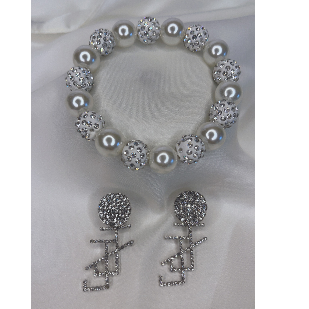 White with bling & earring set