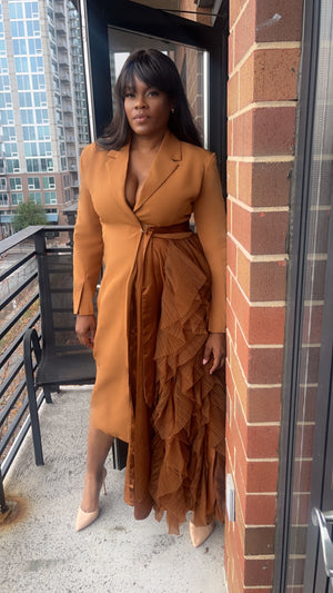 Riveting Ruffle Blazer-Brown