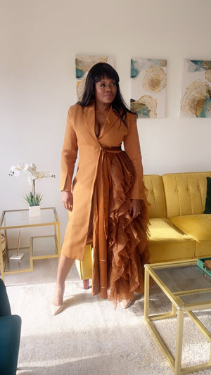 Riveting Ruffle Blazer-Brown