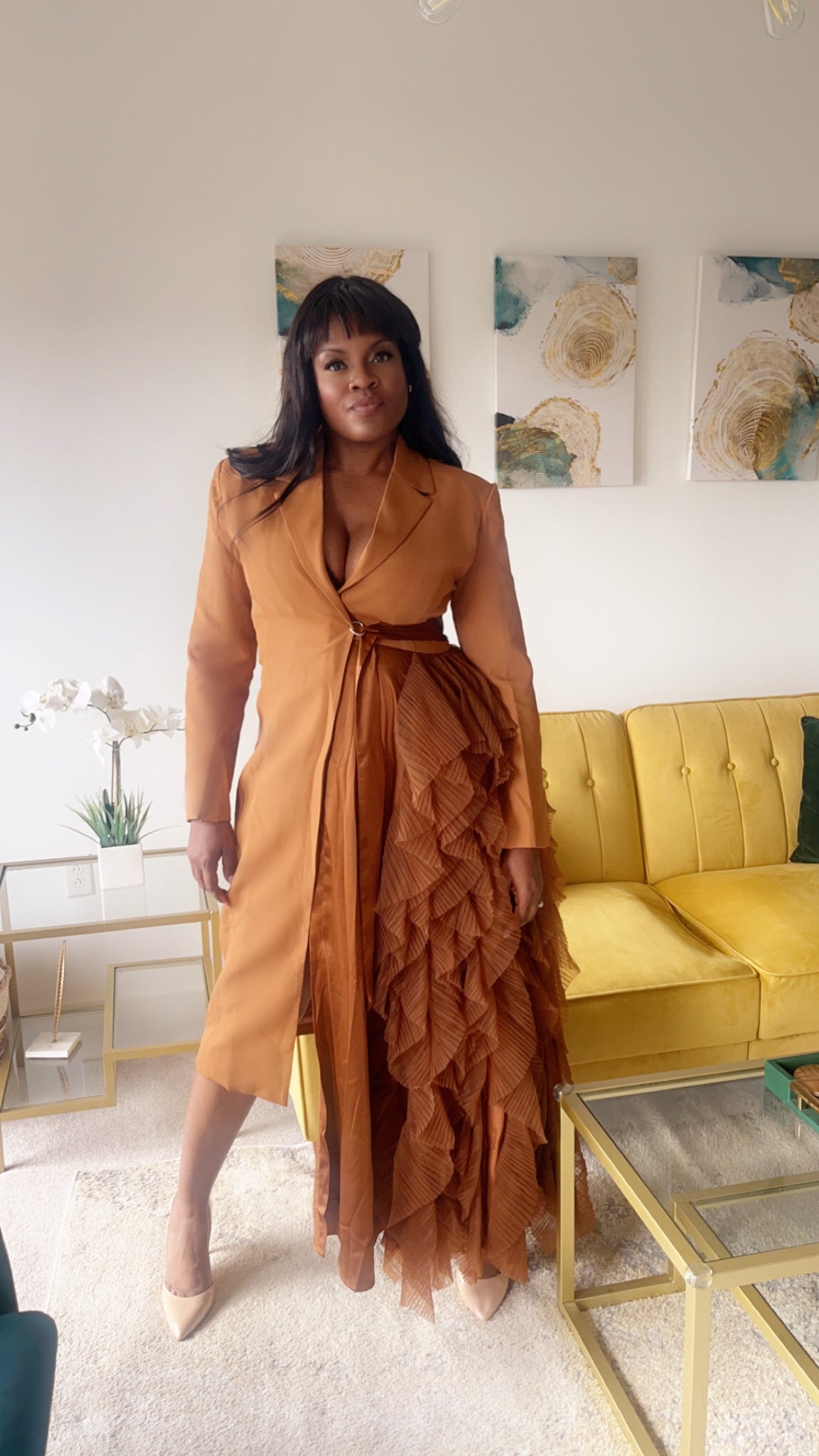 Riveting Ruffle Blazer-Brown