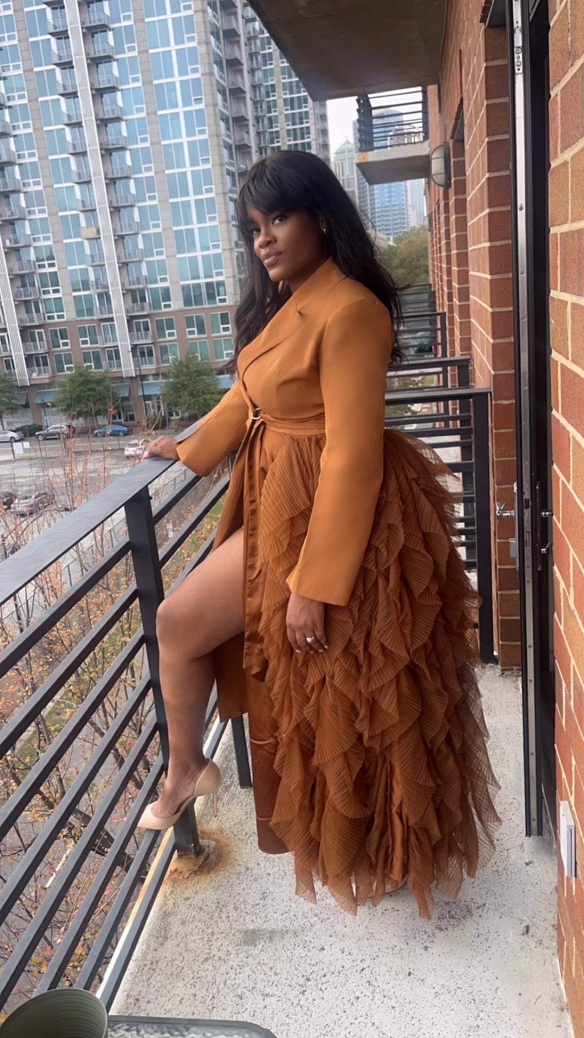Riveting Ruffle Blazer-Brown