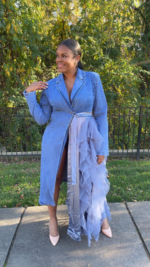 Riveting Ruffle Blazer-Denim