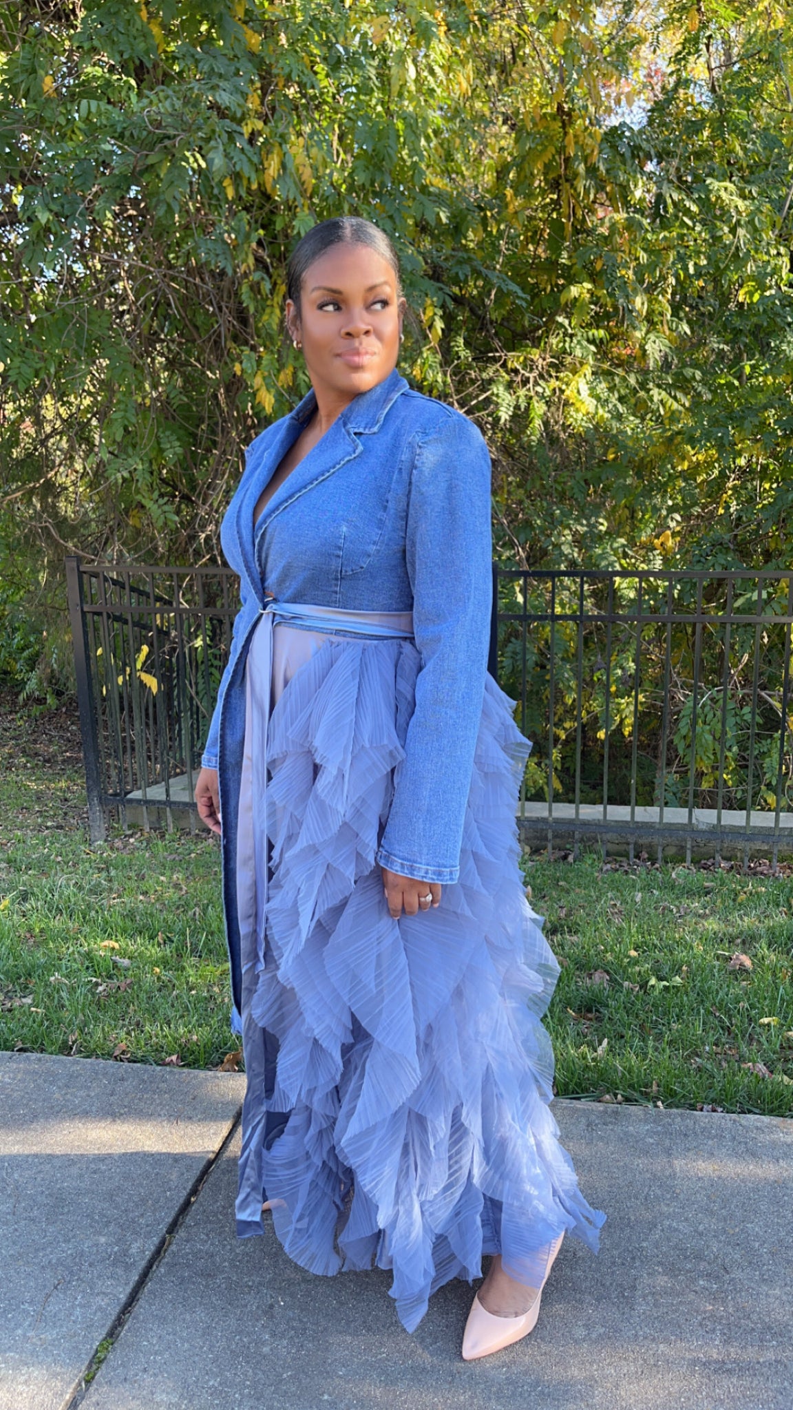 Riveting Ruffle Blazer-Denim