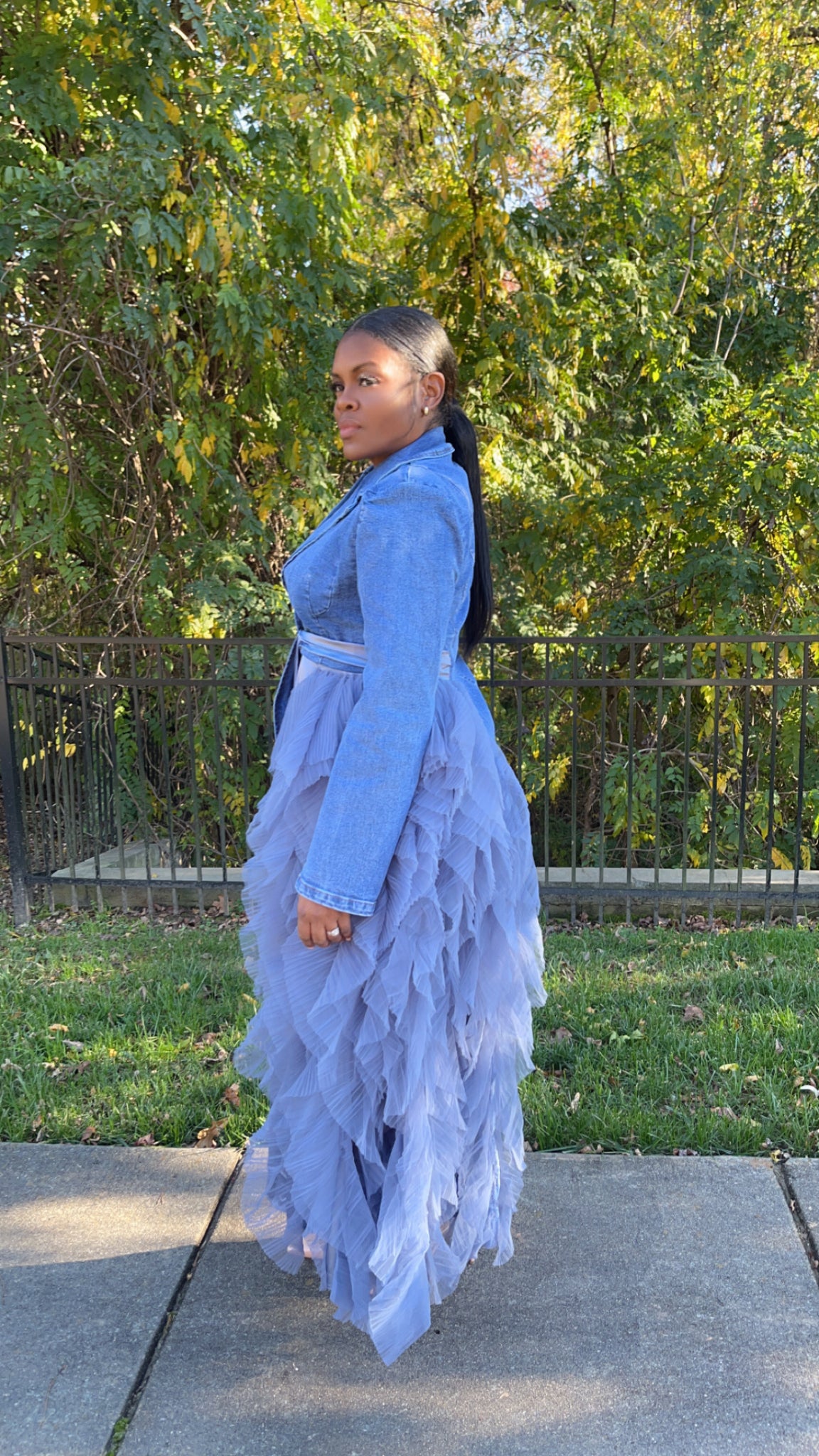 Riveting Ruffle Blazer-Denim