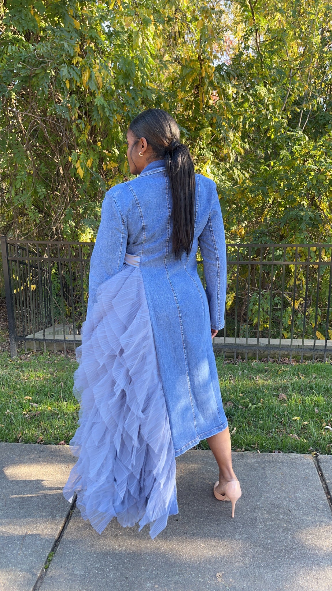 Riveting Ruffle Blazer-Denim