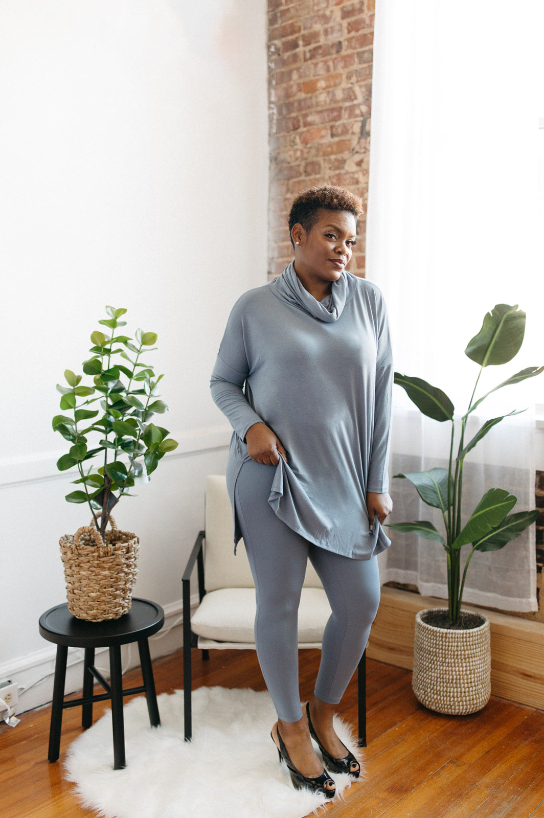 Jill Lounge Cowl Neck Set- Cement