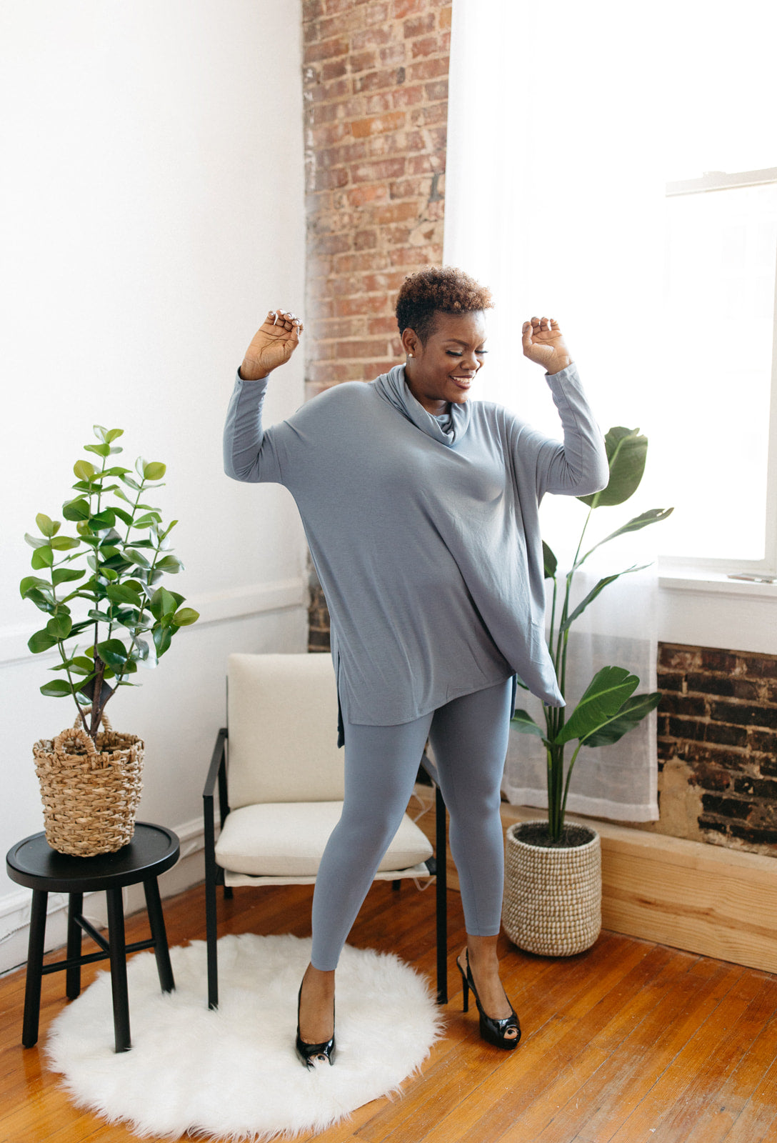 Jill Lounge Cowl Neck Set- Cement