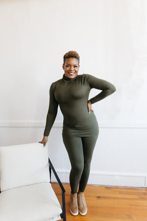 Tracey Mock Neck Set-Dark Olive