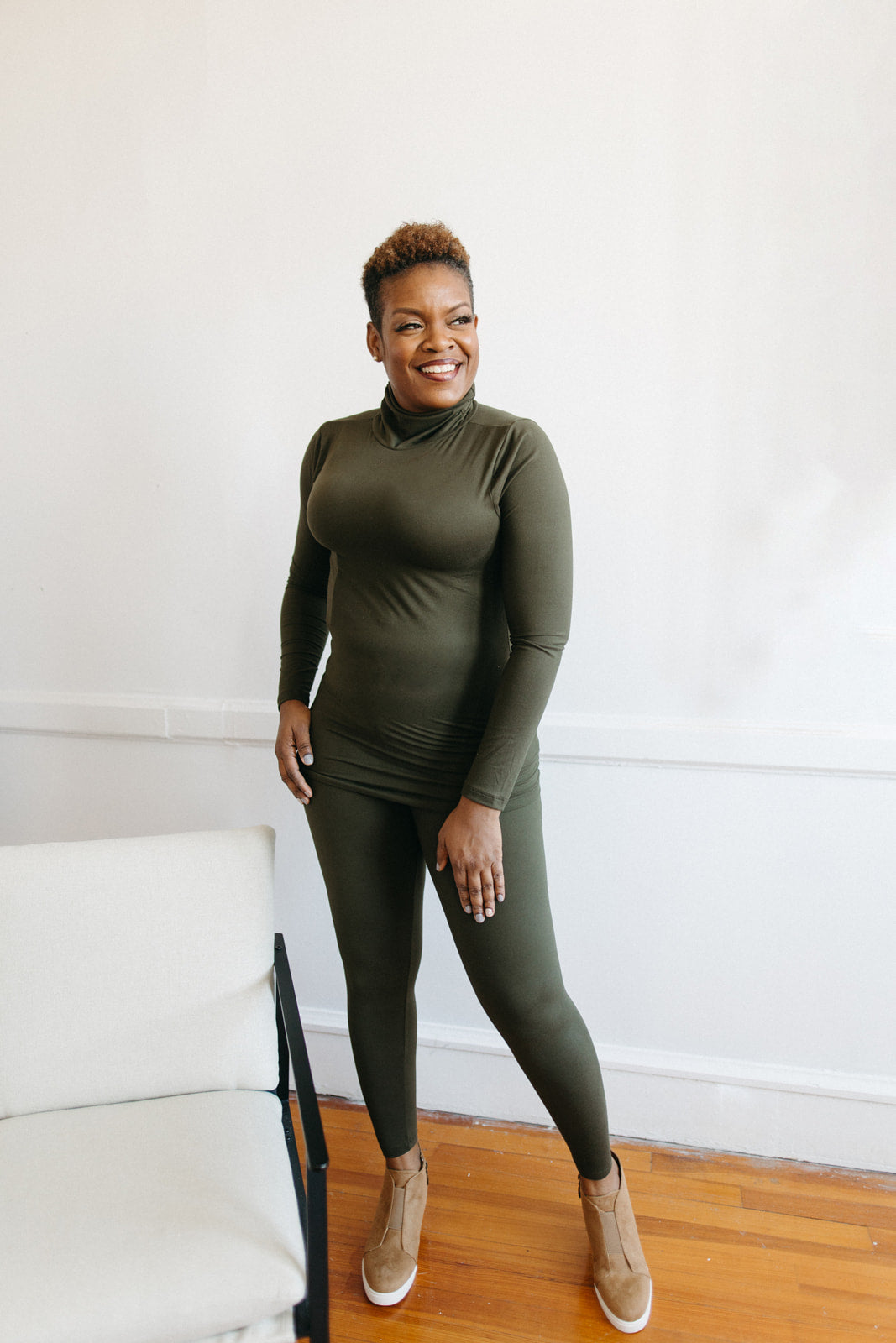 Tracey Mock Neck Set-Dark Olive